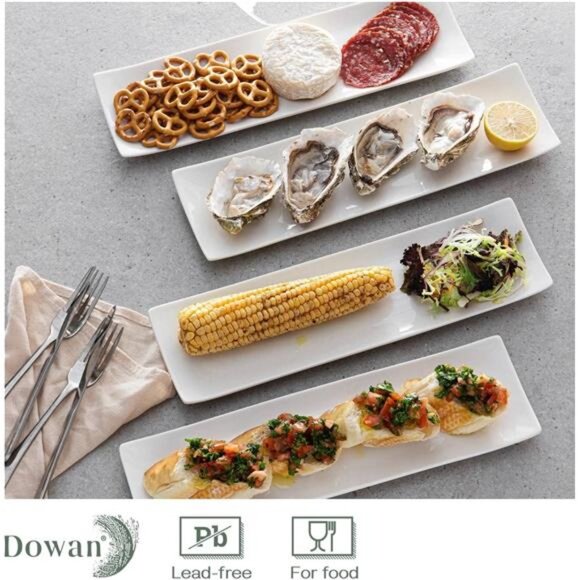 Sushi Plate Set of 4 - Long Rectangle Plates and Cracker Trays for Serving - Picture 3 of 7